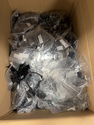 Lot 2289 - Box containing chargers, earbuds etc