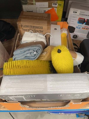 Lot 3285 - Tray of toilet brushes, travel anti-bac sprays,...