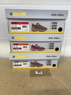 Lot x3 boxed pairs of Khombu kids hiker shoes...