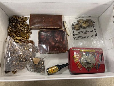 Lot 2332 - Box of costume jewellery, dress studs, coinage...
