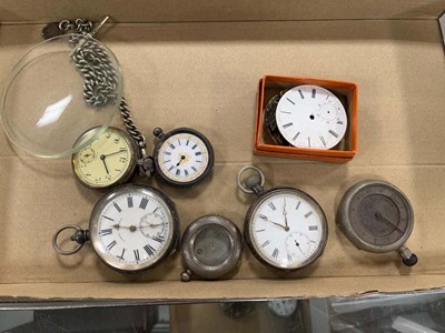 Lot 2362 - Box containing five silver pocket watches, a...