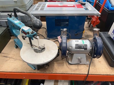 Lot 4790 - Clarke woodworking scroll saw plus 240v double...