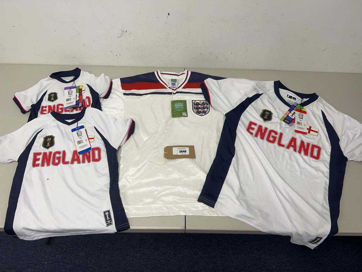 Lot 3646 - 3 x FIFA England football shirts, adult and...