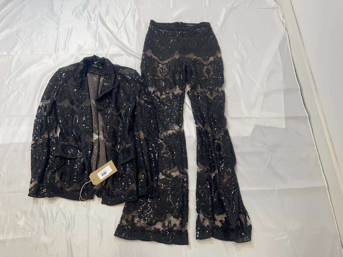 Lot 3767 - Nadine Merabi black floral sequin blazer...