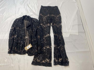 Lot 3767 - Nadine Merabi black floral sequin blazer...