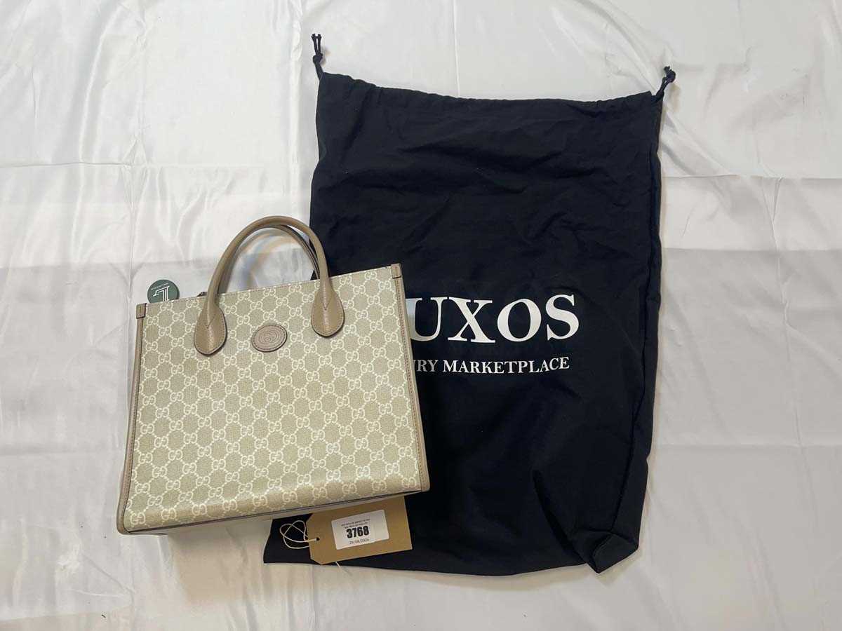 Lot 3768 - Gucci monogram handbag in beige (signs of wear)