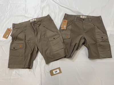 Lot 3776 - 2x Fjall Raven nikka shorts in suede brown...