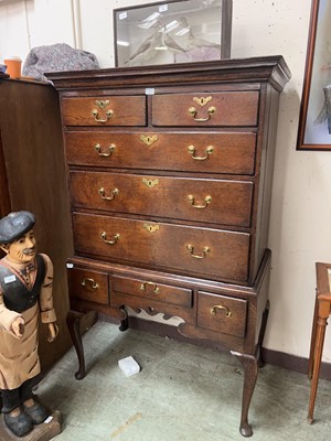 Lot 1 - Antique oak lowboy with brass drop handles and...