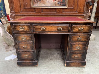 Lot 8 - Small mahogany pedestal desk with two 3 drawer...