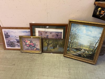 Lot 13 - Five assorted framed pictures, two  glazed (A/F)