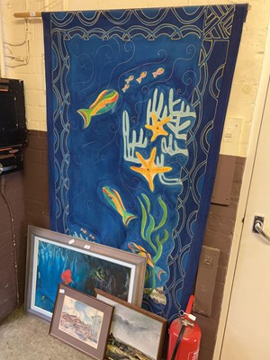 Lot 18 - A fishing wall hanging, fish picture, and two...