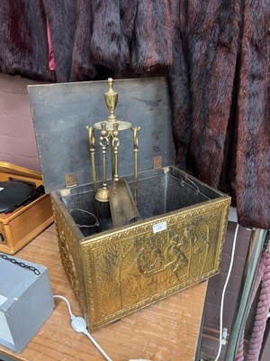 Lot 21 - Beaton brass coal box and fireside companion set