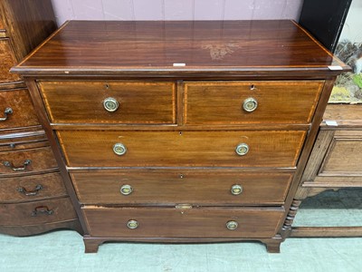 Lot 41 - Mahogany inset chest of drawers, 2 over 3, on...