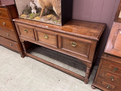Lot 42 - Oak antique lowboy sideboard, 3 drawers, with...