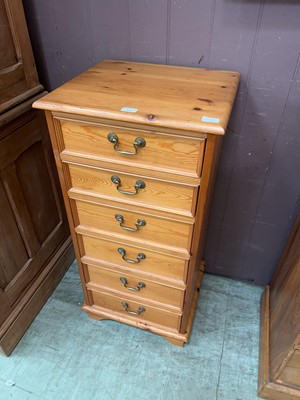 Lot 53 - Waxed pine narrow chest of 6 drawers
