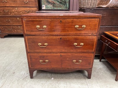 Lot 74 - Veneer and inlaid chest of three drawers on...