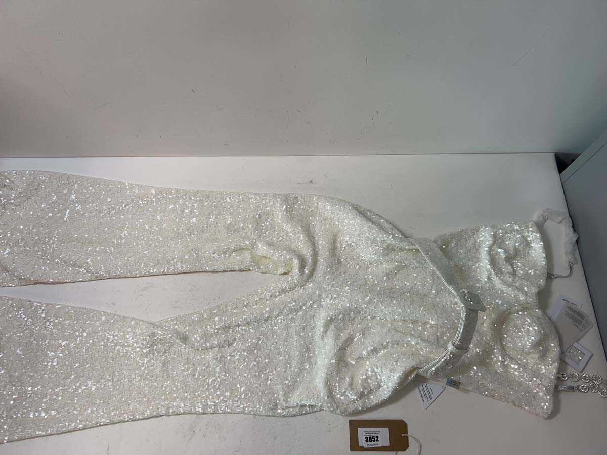 Lot 3852 - Nadine Merabi Lucinda white sequin jumpsuit...
