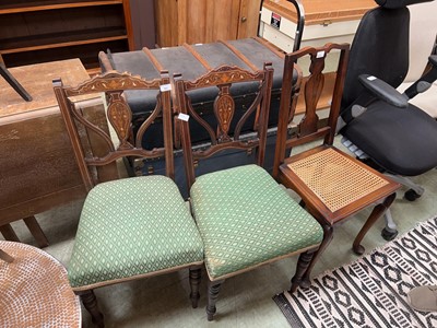 Lot 85 - Pair of decorative inlaid green upholstered...