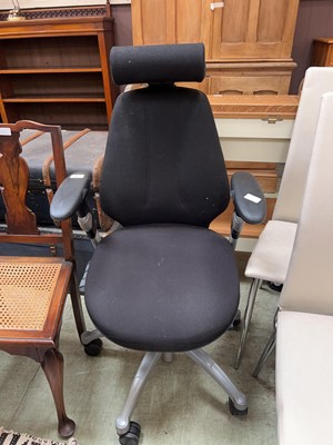 Lot 87 - Black upholstered adjustable swivel office arm...