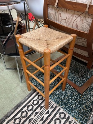 Lot 98 - Wooden stool with rush seat
