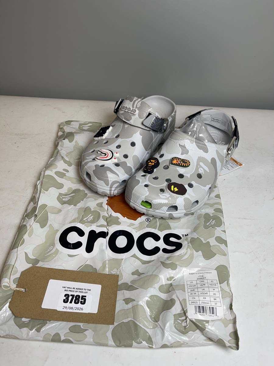 Lot 3785 - Crocs x A Bathing Ape UK5/6 bape classic clogs