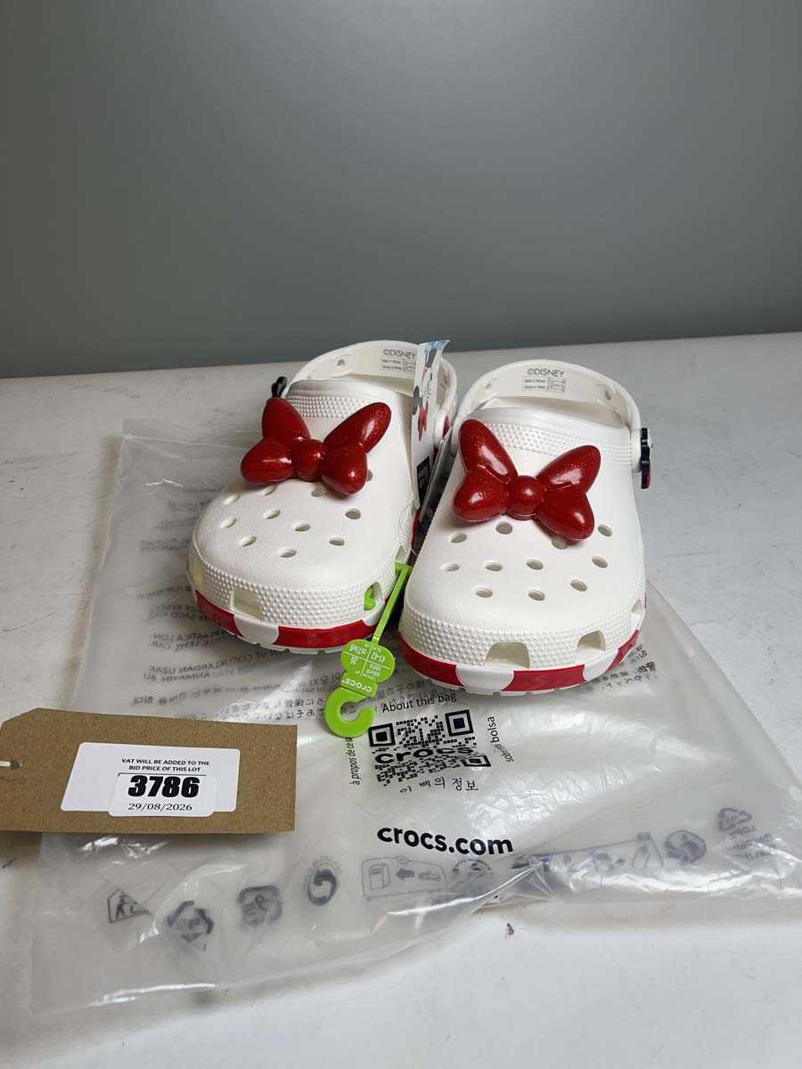 Lot 3786 - Crocs X Disney UK7/8 Minnie Mouse classic clogs