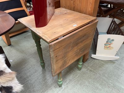 Lot 102 - A pine part painted occasional table with drop...