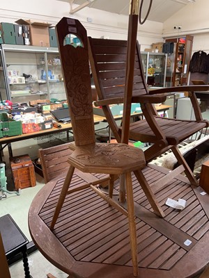 Lot 107 - An oak octagonal carved spinning chair with...
