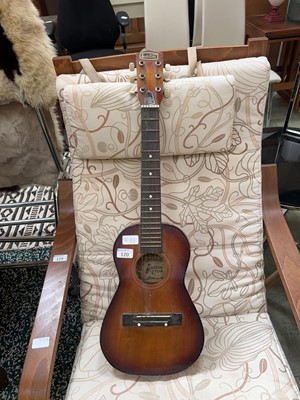 Lot 120 - Audition small acoustic guitar, 2 strings missing