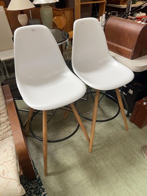 Lot 121 - Pair of white and beech high chairs