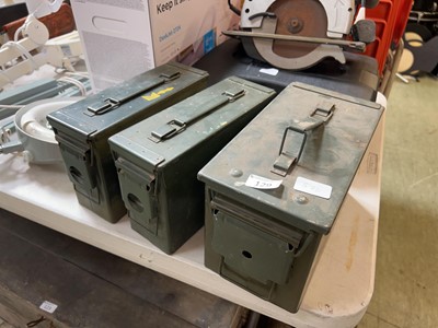 Lot 129 - 3 metal military style cartridge boxes