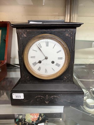 Lot 303 - A slate cased mantle clock by John Bennet of...