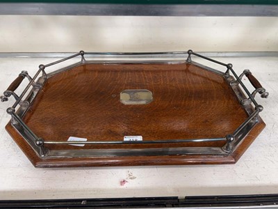 Lot 318 - A galleried silver plate and oak tray