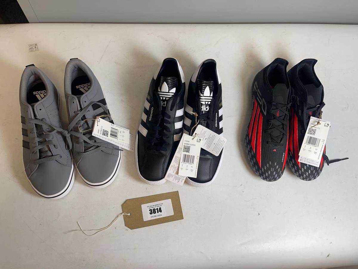 Lot 3814 - 3x Pairs of Adidas shoes sizes UK7 & UK8
