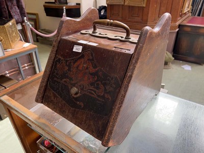 Lot 343 - Irish decorated oak and brass coal skuttle