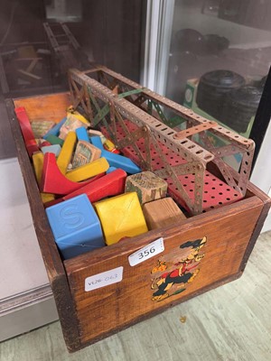 Lot 356 - Vintage wooden toybox and contents of wooden...