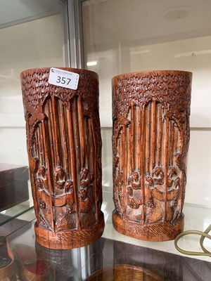 Lot 357 - 2 carved bamboo vases