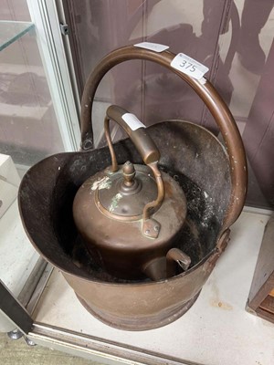 Lot 375 - Copper and brass coal skuttle and kettle