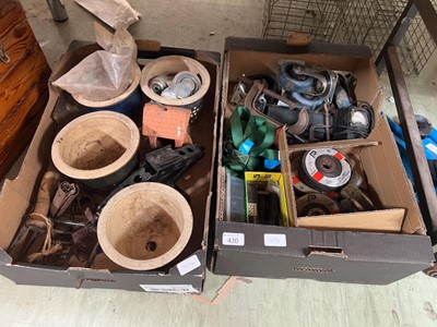 Lot 420 - 2 trays of various hardware including clamps,...