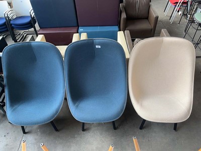 Lot 58 - 3x Large lounge type chairs, 2x in blue cloth,...