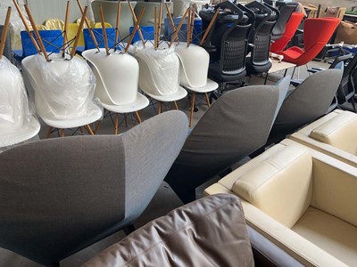 Lot 58 - 3x Large lounge type chairs, 2x in blue cloth,...