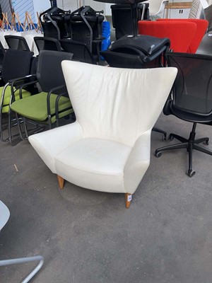Lot 61 - Conran Content white leather wingback armchair...