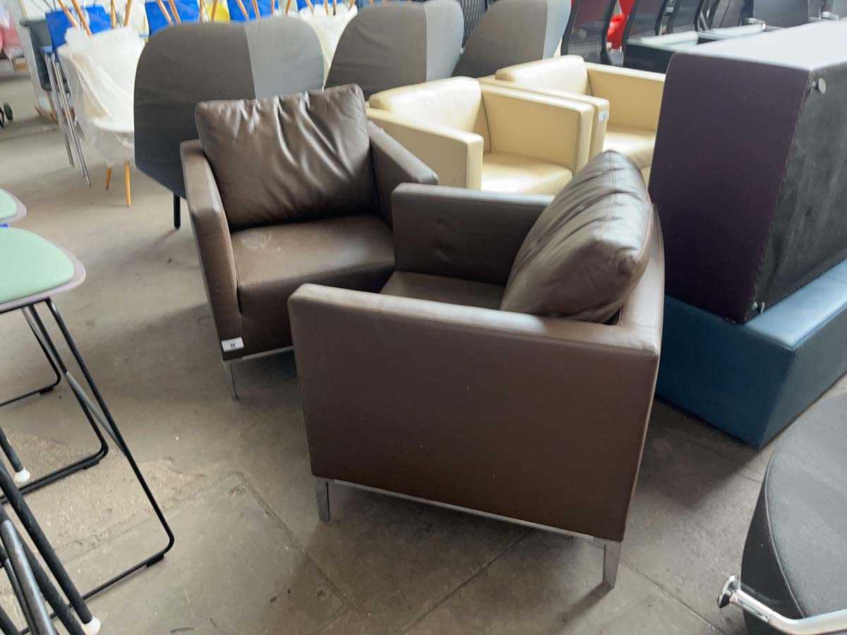 Lot 66 - Pair of B&B Italia brown leather armchairs on...