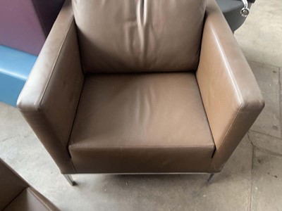 Lot 66 - Pair of B&B Italia brown leather armchairs on...