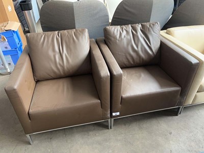 Lot 66 - Pair of B&B Italia brown leather armchairs on...