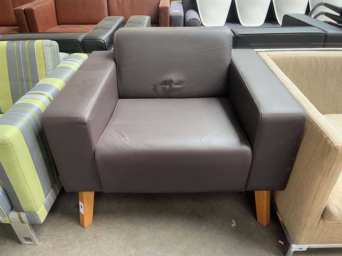 Lot 102 - Verco brown leather effect armchair on wooden...