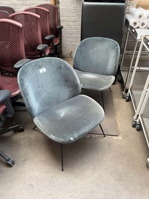 Lot 226 - Pair of teal upholstered lounge chairs