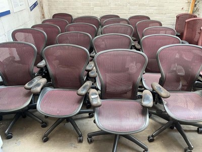 Lot 229 - 20 Herman Miller Aeron chairs with red mesh...