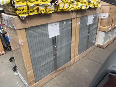 Lot 254 - 2 100cm wide grey double tambour front storage...