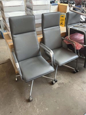 Lot 259 - 4 Brunner grey leather high back office chairs...